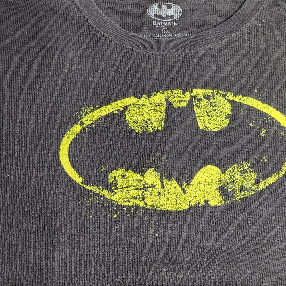 Batman Men's 2X Black Waffle Knit Long Sleeve Shirt